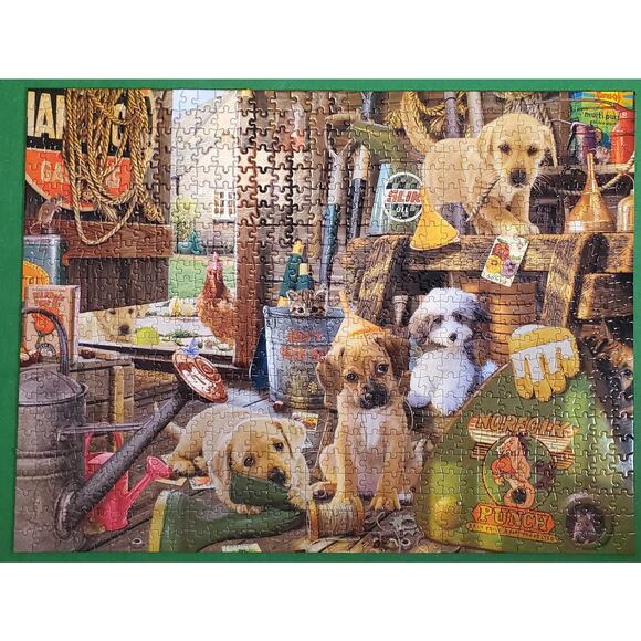 Buffalo 750 Piece‎ Jigsaw Puzzle Dog Days Puppy Workshed 24" x 18" Pre-owned - Picture 3 of 6